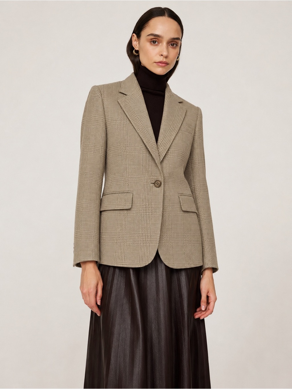 Lauren Ralph Lauren Silk Glen Plaid Equestrian Button Blazer Beige Jacket-8P